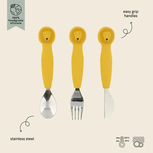 Buy Trixie Kids Stainless Steel Cutlery Set With Silicone Handle Mr Lion | Yallatoys.com