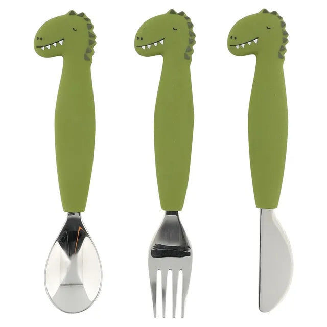Buy Trixie Stainless Steel Cutlery Set With Silicone Handle Mr Dino | Yallatoys.com