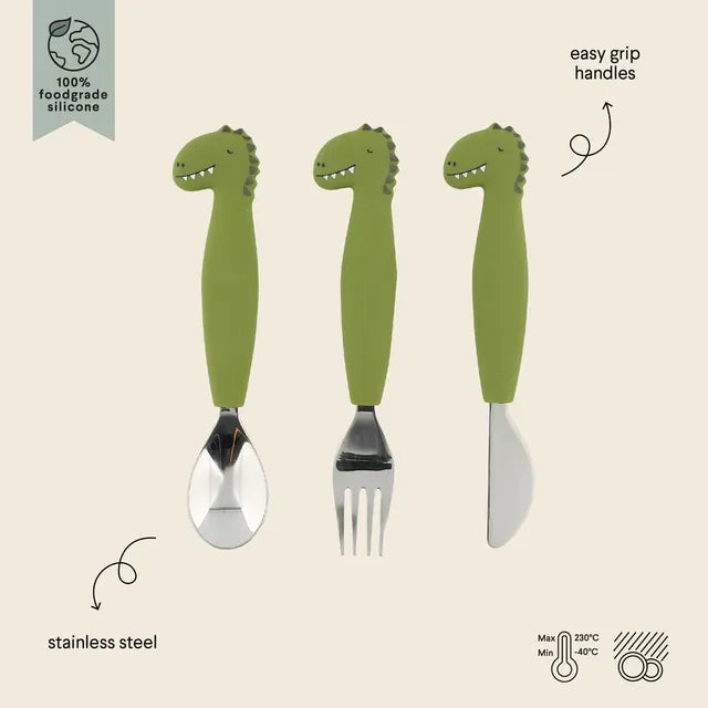 Buy Trixie Stainless Steel Cutlery Set With Silicone Handle Mr Dino | Yallatoys.com