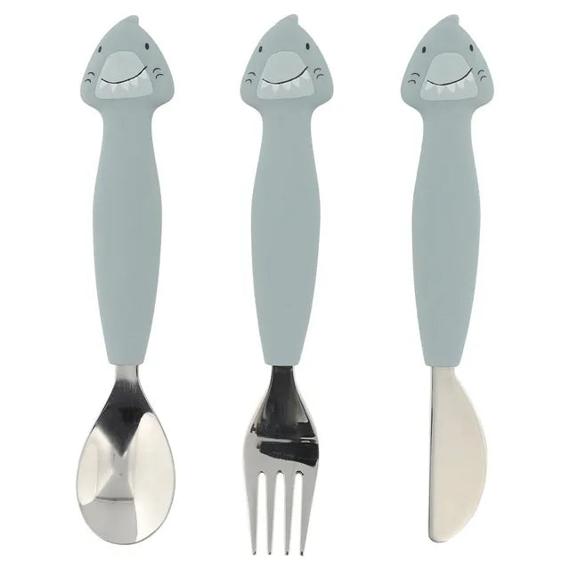 Buy Trixie Stainless Steel Cutlery Set With Silicone Handle 3 Pcs Mr Shark | Yallatoys.com