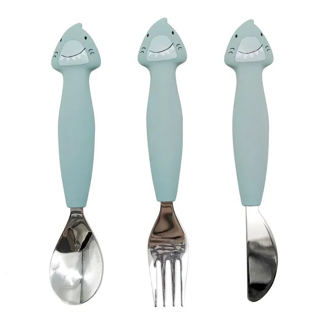 Buy Trixie Stainless Steel Cutlery Set With Silicone Handle 3 Pcs Mr Shark | Yallatoys.com
