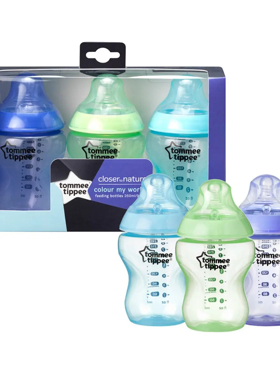 Tommee Tippee Closer to Nature Feeding Bottle 260ml x 3 Boy Plastic Tommee Tippee Yallatoys
