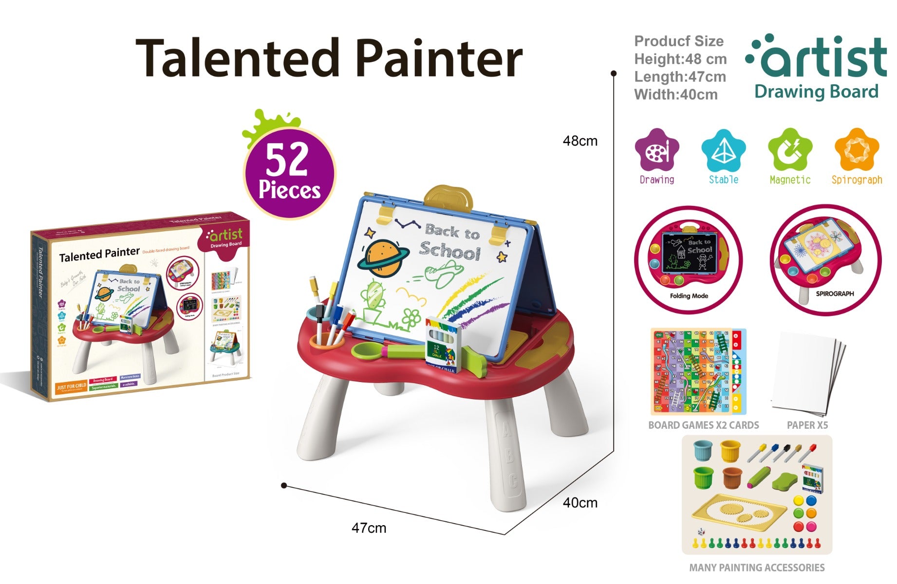 Buy Talented Painter Double Sided Drawing Board 52pcs | Yallatoys.com