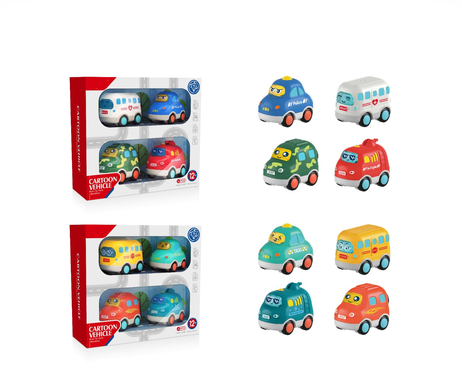 Buy Play & Learn Infant Soft Cartoon Vehicle Pack of 4 (Sold Separately Subject to Availability) | Yallatoys.com