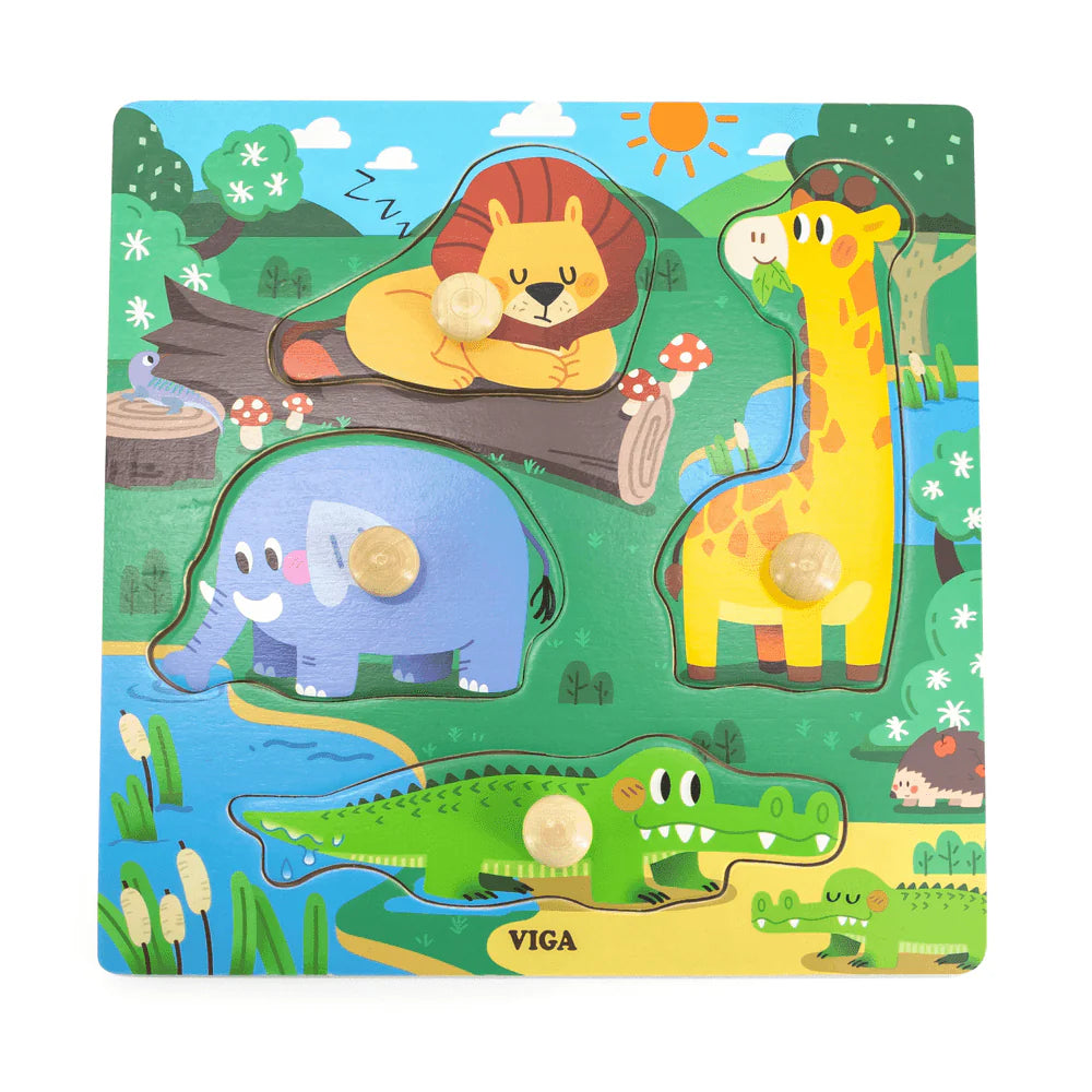 Buy Viga Wooden Knob Puzzle Wild Animals | Yallatoys.com