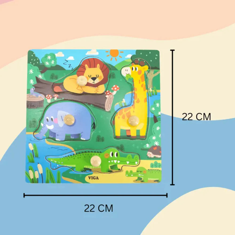 Buy Viga Wooden Knob Puzzle Wild Animals | Yallatoys.com