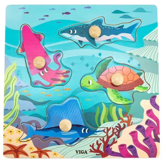 Buy Viga Wooden Knob Puzzle Sea Animals | Yallatoys.com