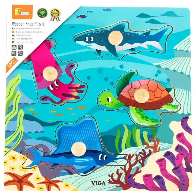 Buy Viga Wooden Knob Puzzle Sea Animals | Yallatoys.com