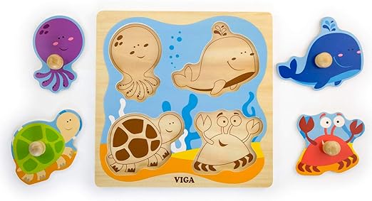 Buy Viga Big Wooden Knob Puzzle Sea | Yallatoys.com