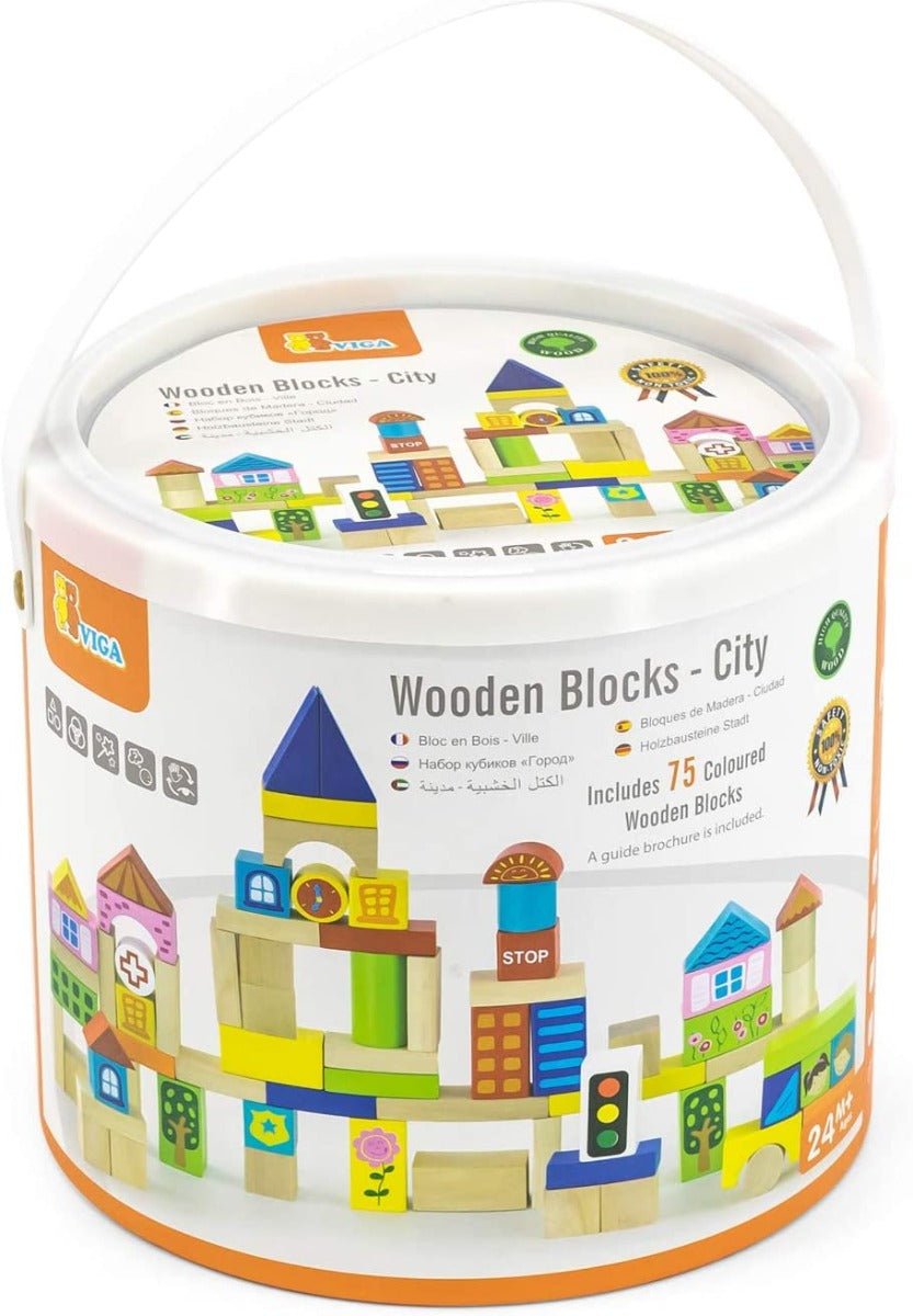 Buy Viga Building Blocks in a Drum City 75pcs | Yallatoys.com