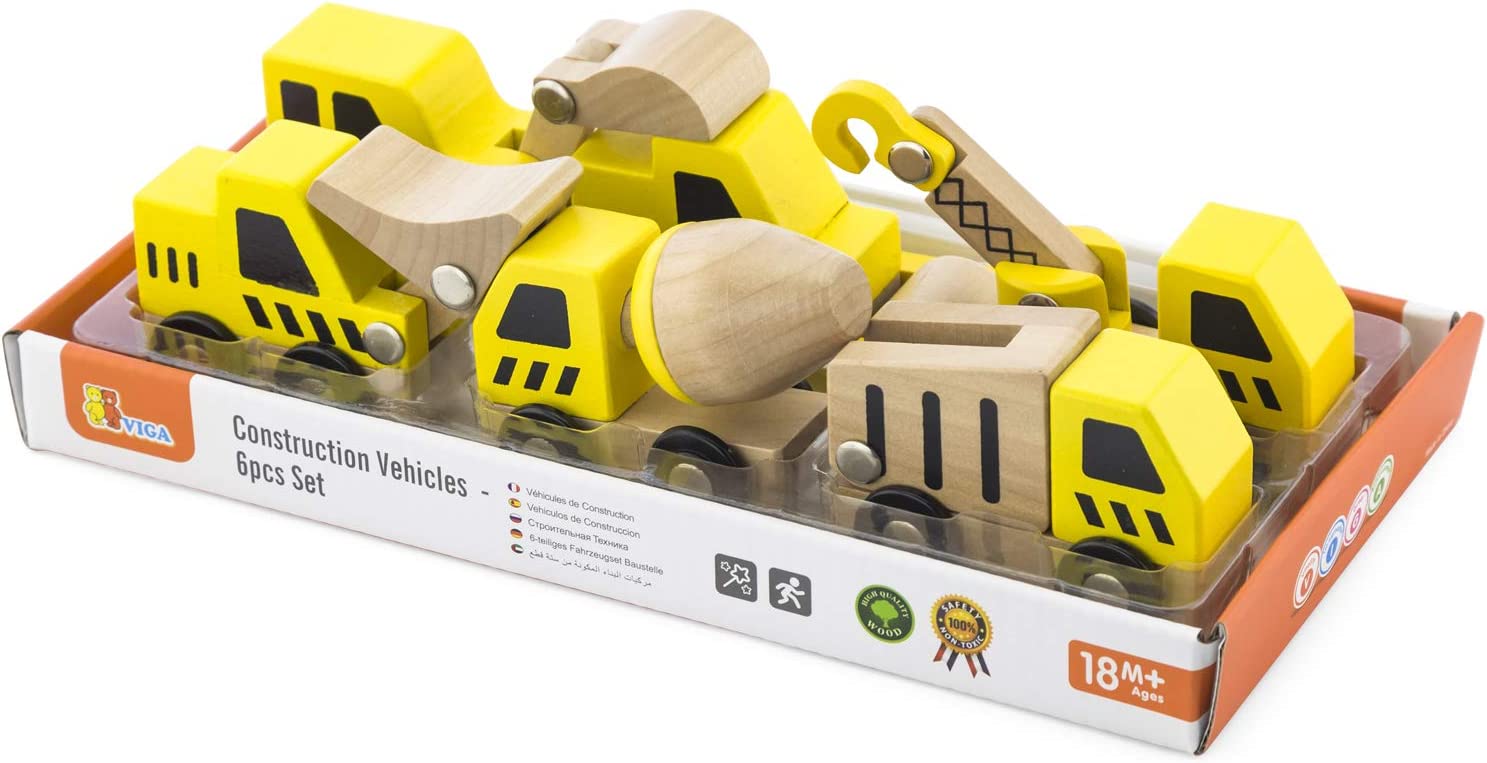 Buy Viga 6pcs Wooden Construction Vehicles Set | Yallatoys.com
