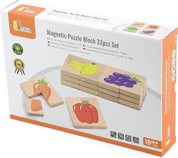 Buy Viga Magnetic Fruits Block Puzzle 32 Pieces Set | Yallatoys.com