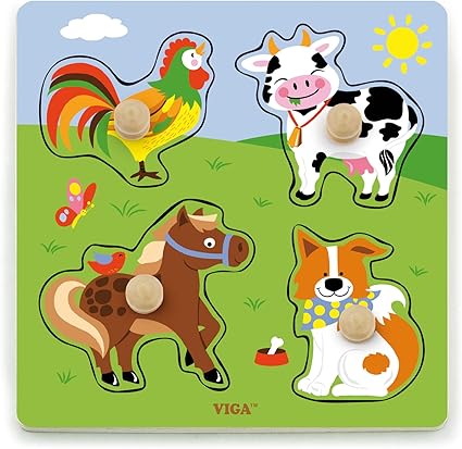 Buy Viga Big Wooden Knob Puzzle Farm Animals | Yallatoys.com