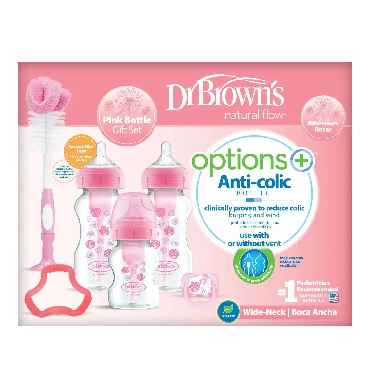 Dr Browns Wide Neck Pink Gift Set Dr Browns