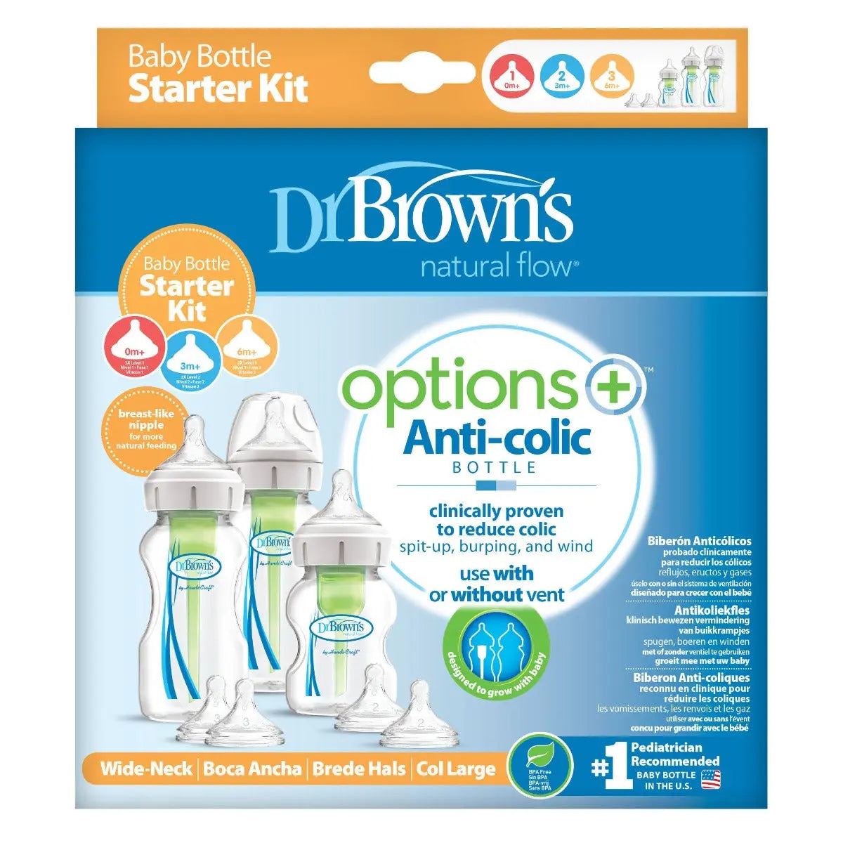 Dr.Browns Pp W N Options+ Bottle Starter Kit 2X270 Ml & 1X150 Ml Bottles  2Xl2 & 2Xl3 Nipples  2 Cleaning Brushes Dr Browns Yallatoys