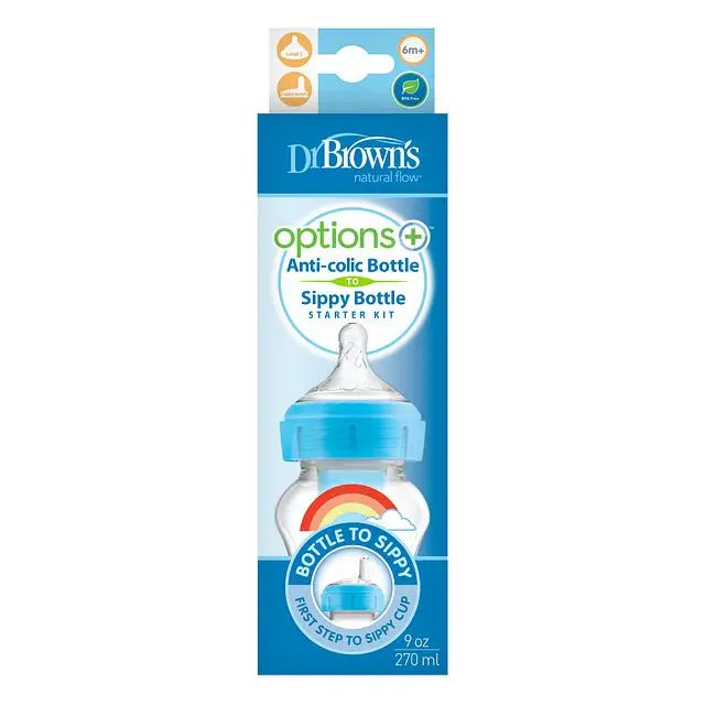 Dr.Browns 9 Oz/270 Ml Pp W N Options+ Blue Rainbows Bottle W/ Sippy Spout +L3 Nipple In Bottle 1 Pack Dr Browns Yallatoys