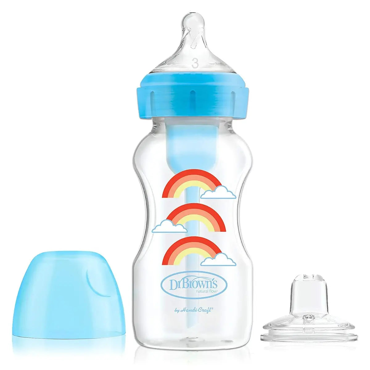 Dr.Browns 9 Oz/270 Ml Pp W N Options+ Blue Rainbows Bottle W/ Sippy Spout +L3 Nipple In Bottle 1 Pack Dr Browns Yallatoys