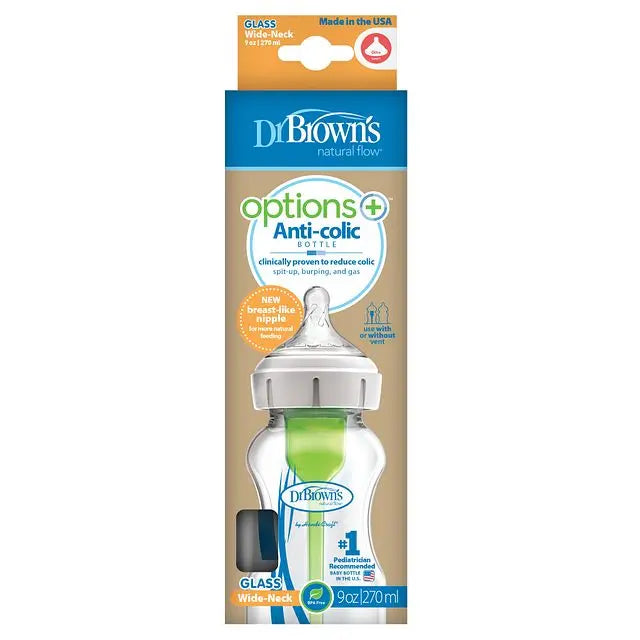 Dr Browns Natural Flow Anti Colic Wide-Neck Glass Baby Bottles 9 oz Dr Browns
