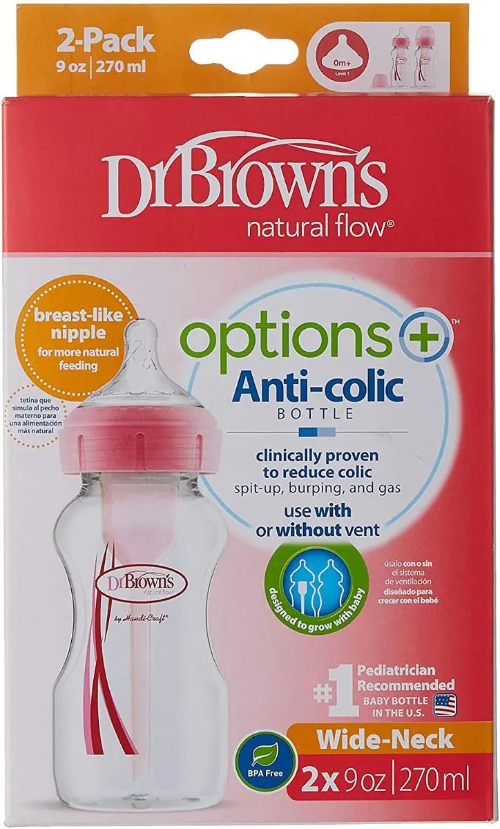 Dr.Browns 9 Oz/270 Ml Pp W N Options+ Bottle  Pink  2 Pack Dr Browns Yallatoys