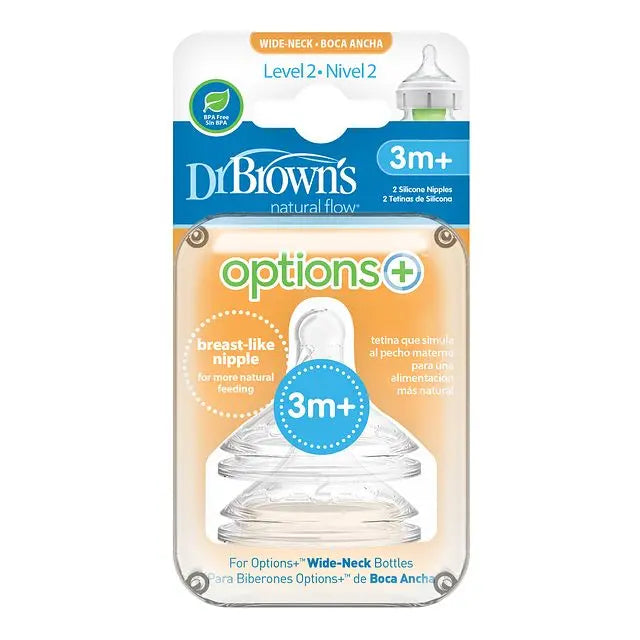Dr Browns Natural Flow Level 2 Wide-Neck Baby Bottle Nipple Pack of 2 Dr Browns Yallatoys
