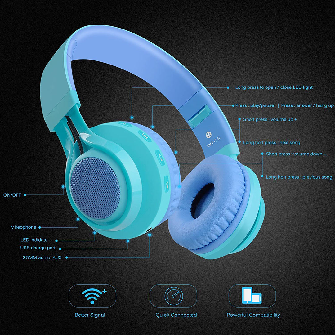 Buy Riwbox Led Wireless Headphones Blue Green | Yallatoys.com