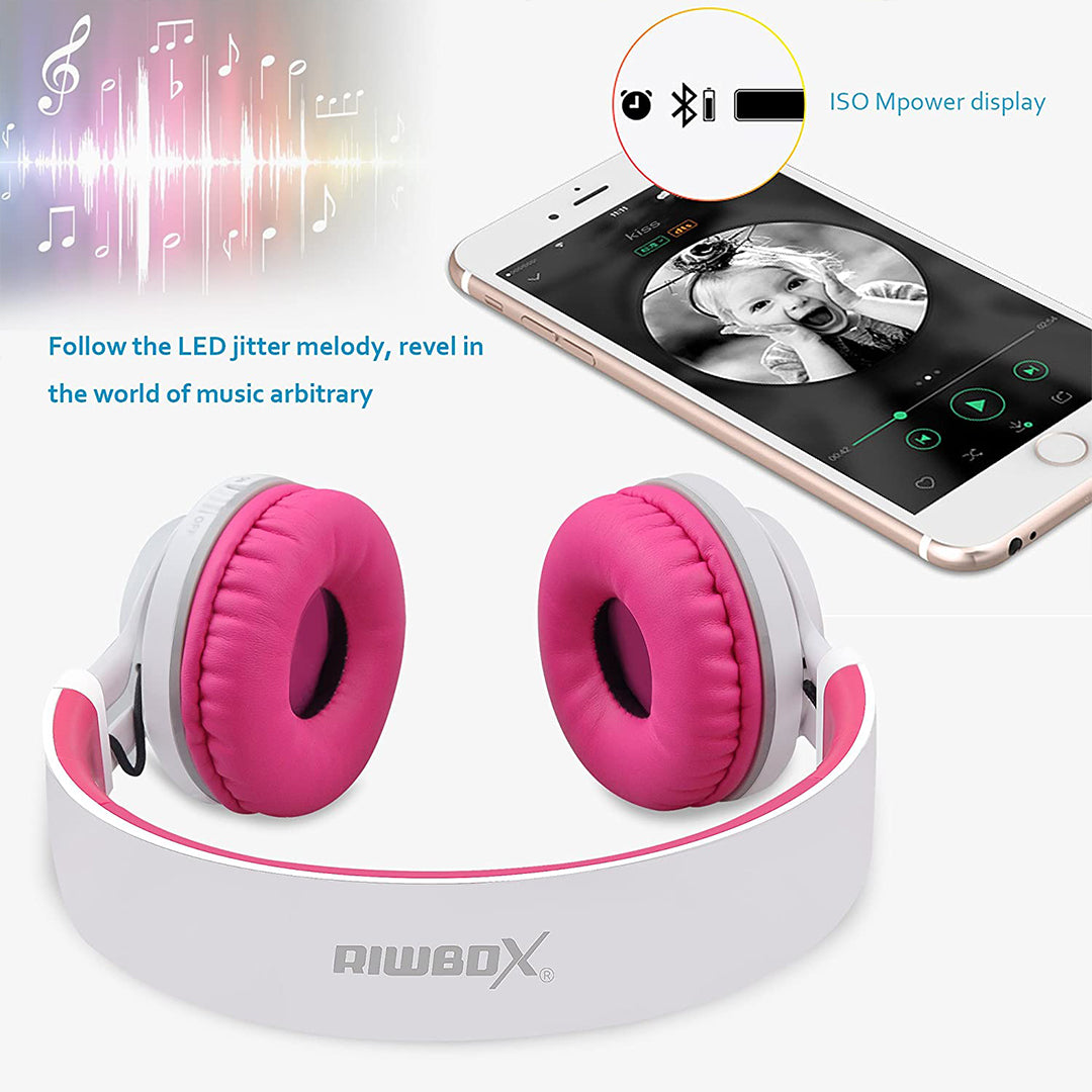 Buy Riwbox Led Wireless Headphones Pink White | Yallatoys.com