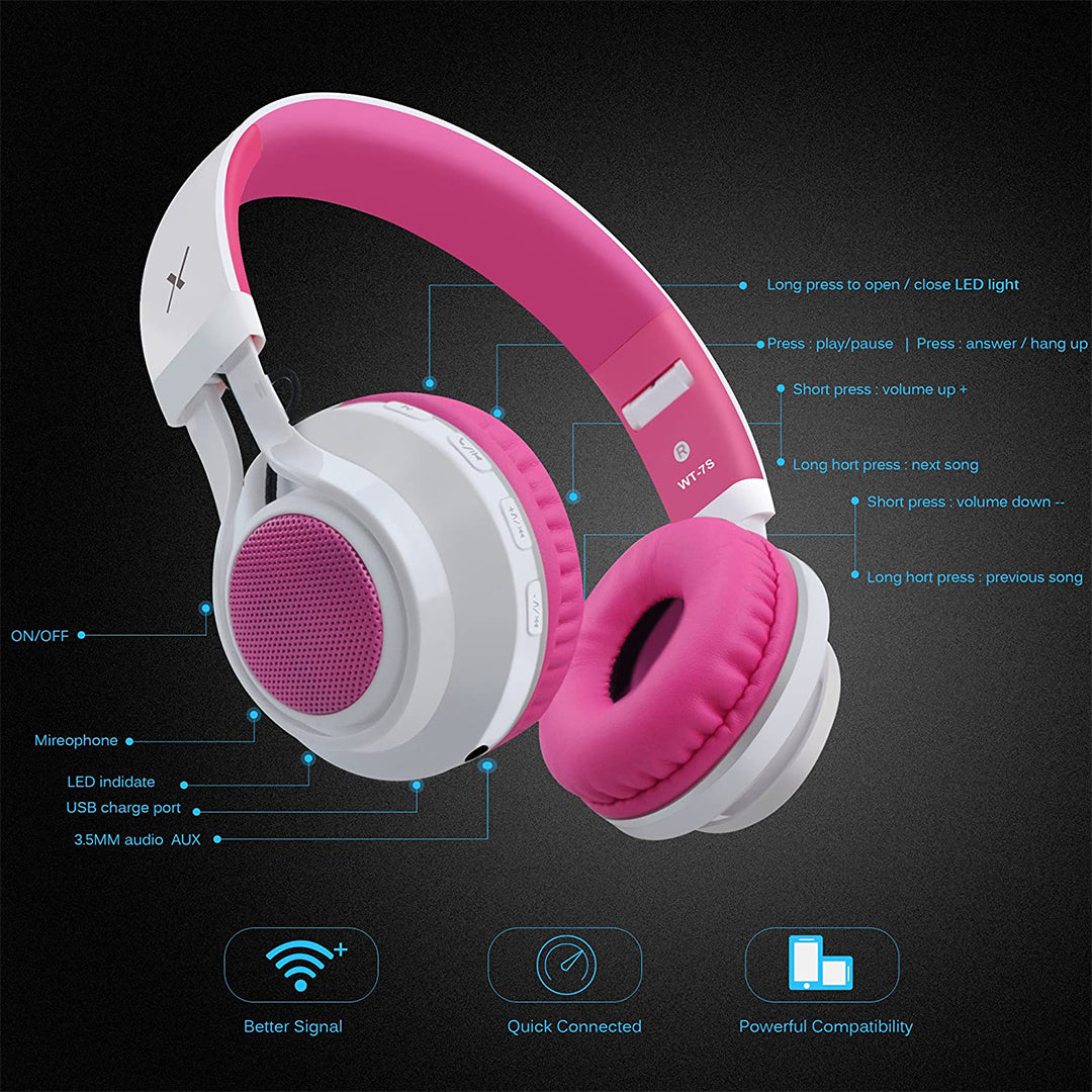Buy Riwbox Led Wireless Headphones Pink White | Yallatoys.com