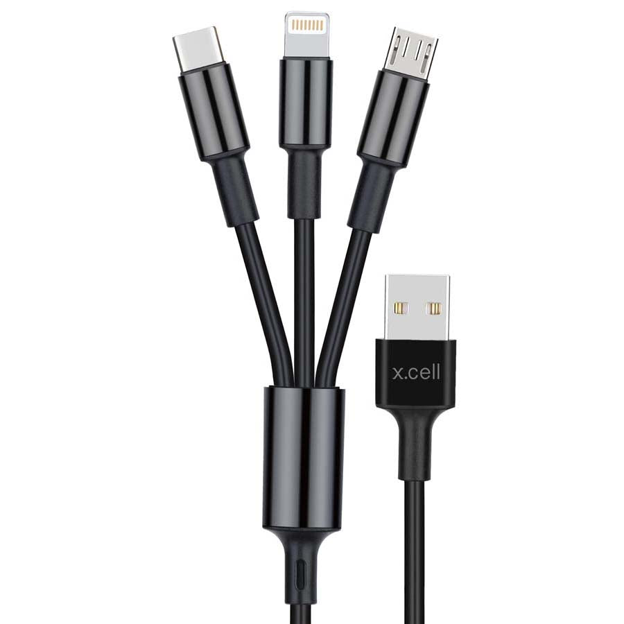 Buy X.Cell Cable 3in1 Micro C Type and Lightning Terminals 1.5 Meter Black | Yallatoys.com