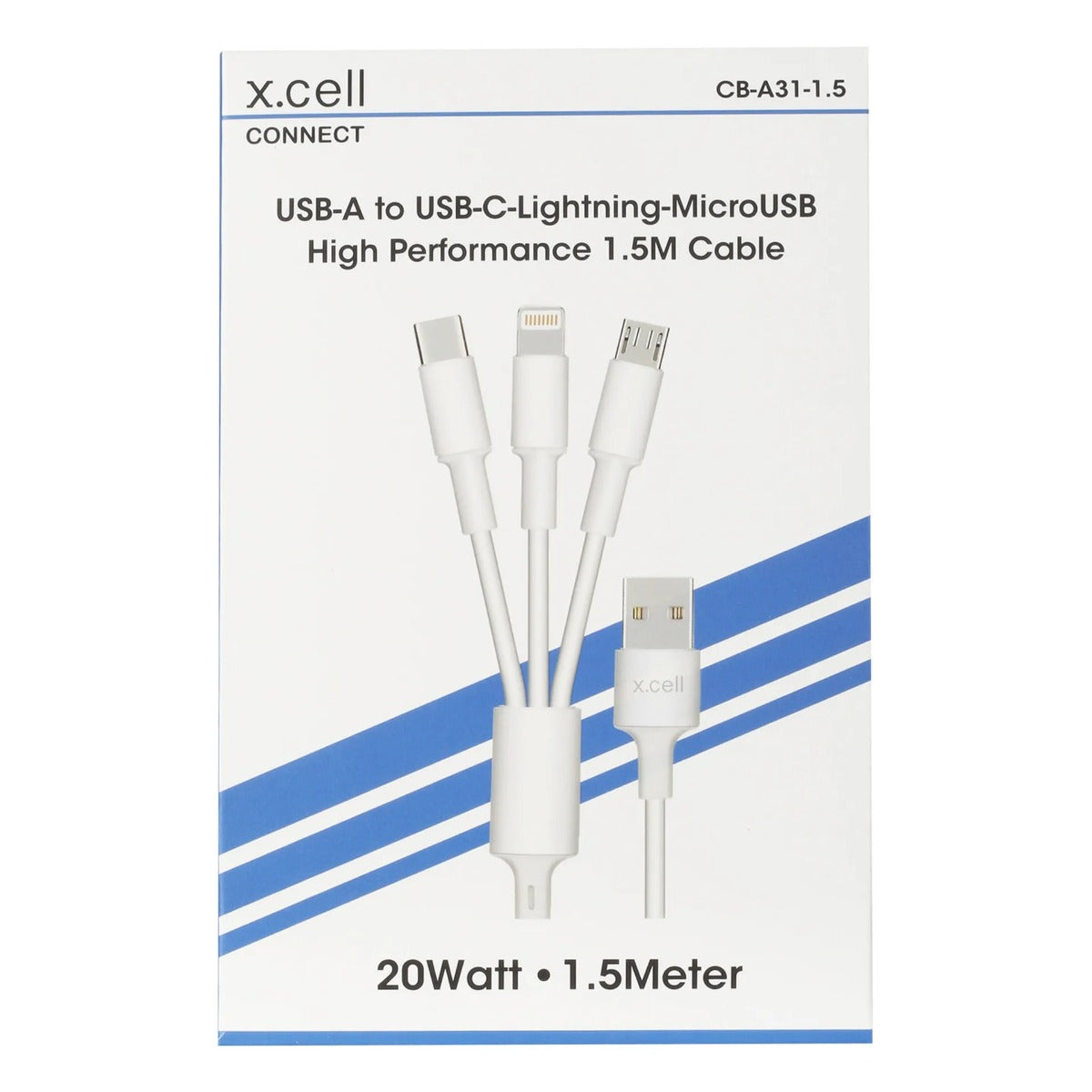 Buy X.Cell Cable 3in1 Micro C Type and Lightning Terminals 1.5 Meter White | Yallatoys.com
