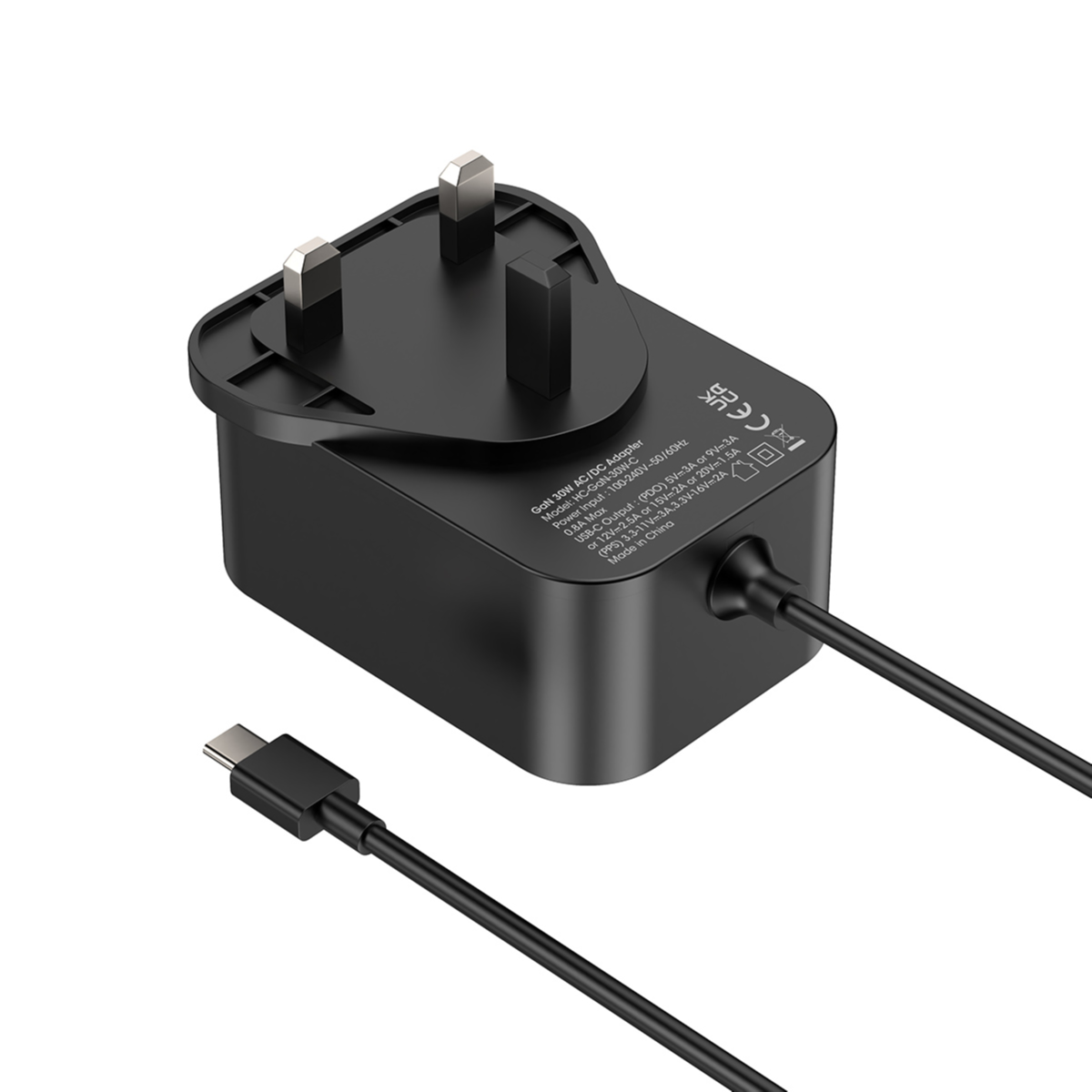 Buy X.Cell GaN Charger 30W Built in Type C Cable 1.5M Black | Yallatoys.com