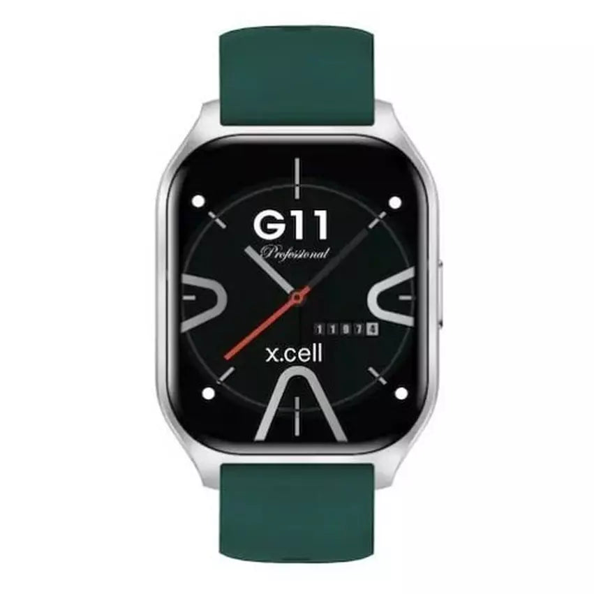 Buy Xcell G11 Pro Smart Watch Silver Frame with Green Silicon Strap | Yallatoys.com