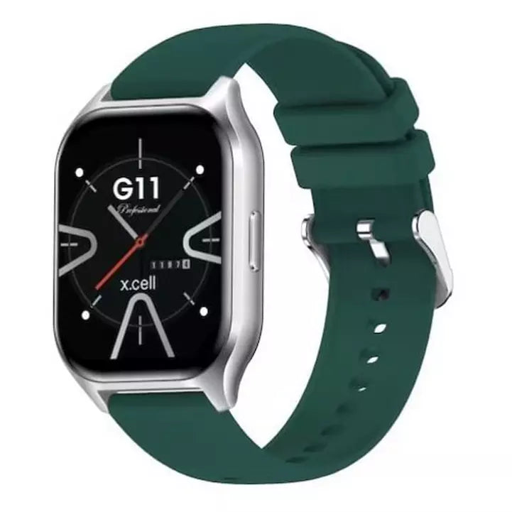 Buy Xcell G11 Pro Smart Watch Silver Frame with Green Silicon Strap | Yallatoys.com
