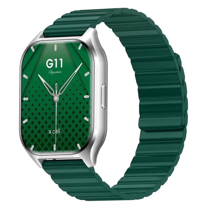 Buy Xcell G11 Signature Smart Watch Silver Frame Green Silicon Strap | Yallatoys.com