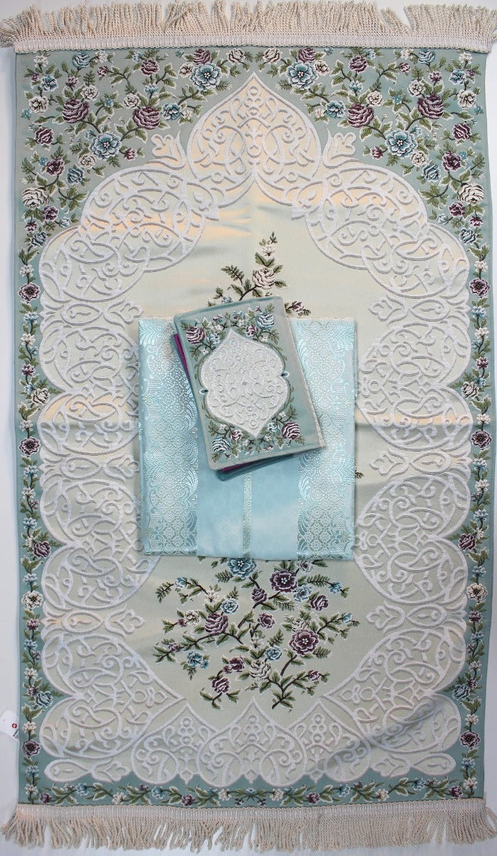 Buy Sundus Sama Prayer Set with Mat Clothes & Moshaf Cover Turquoise | Yallatoys.com