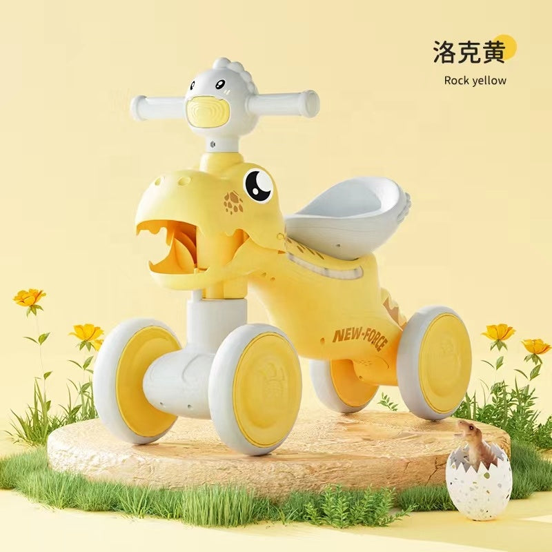 Buy Kids Dinosaur Balance Bike 4 Wheels with Music and Lights Yellow | Yallatoys.com