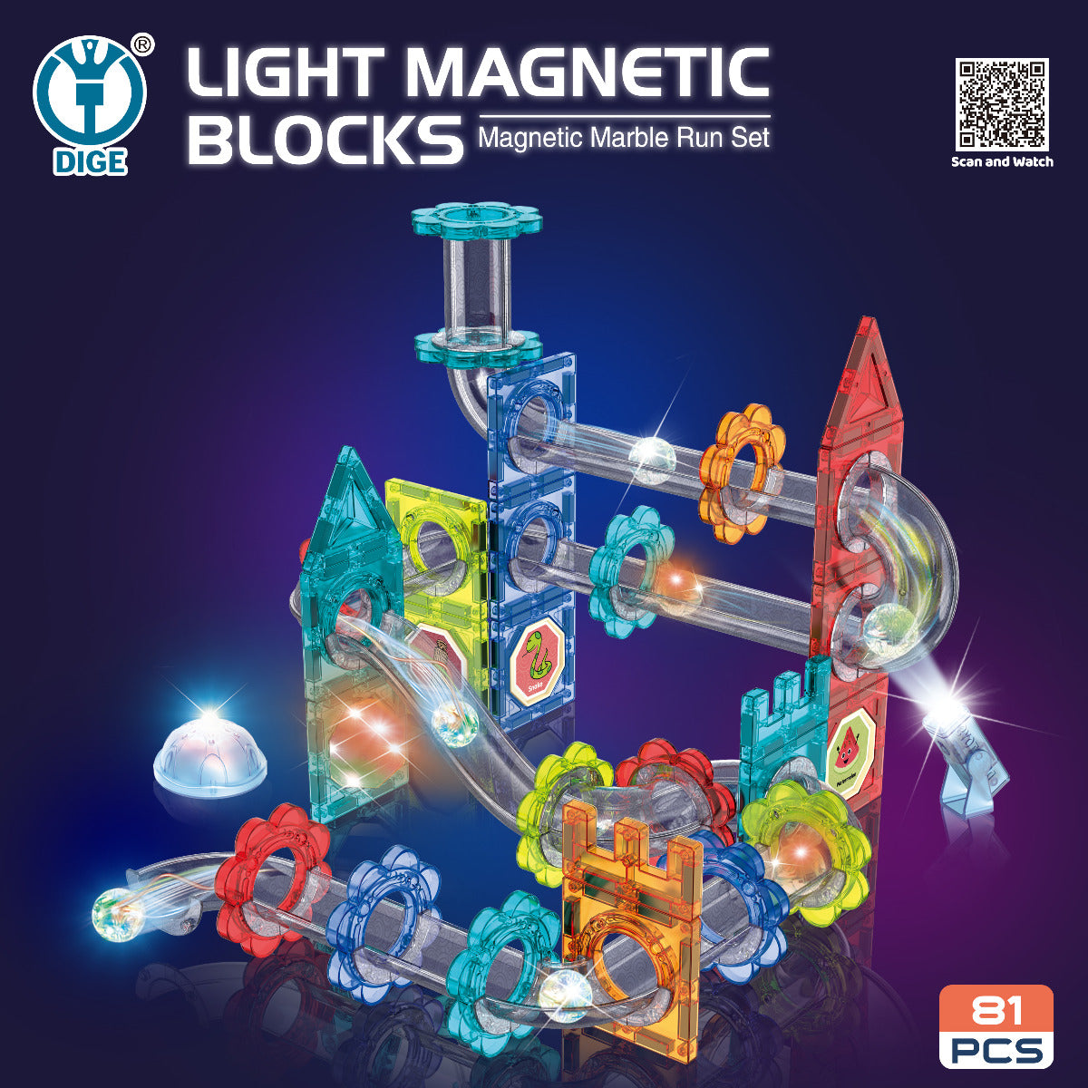 Buy Magnetic Ball Track Bricks Light Version-81pcs | Yallatoys.com
