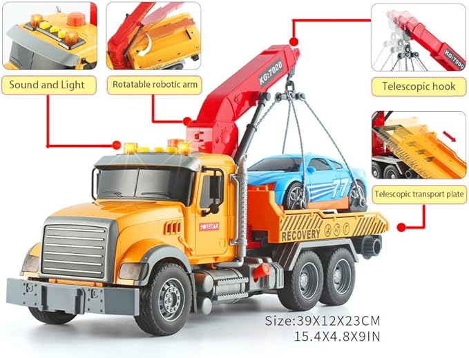 Buy Tow Truck Toy Friction Powered Transport Truck Crane | Yallatoys.com