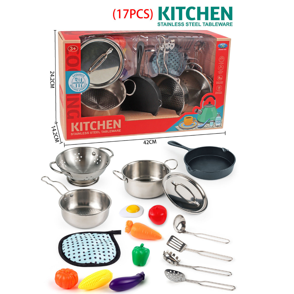 Buy Stainless Steel Kitchen Set-17 Pcs | Yallatoys.com