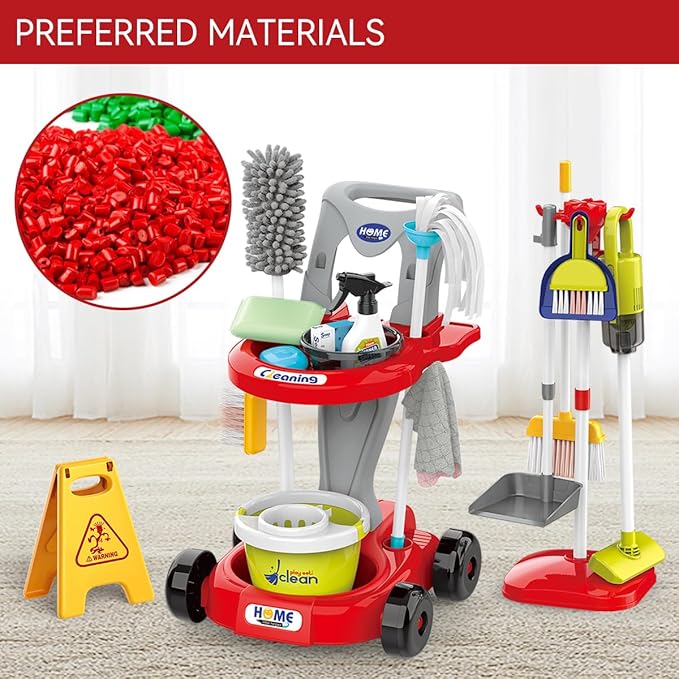 Buy Little Helper Cleaning Cart set Red Color | Yallatoys.com