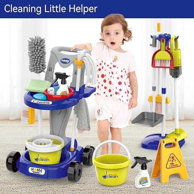 Buy Little Helper Cleaning Cart Set Blue color | Yallatoys.com