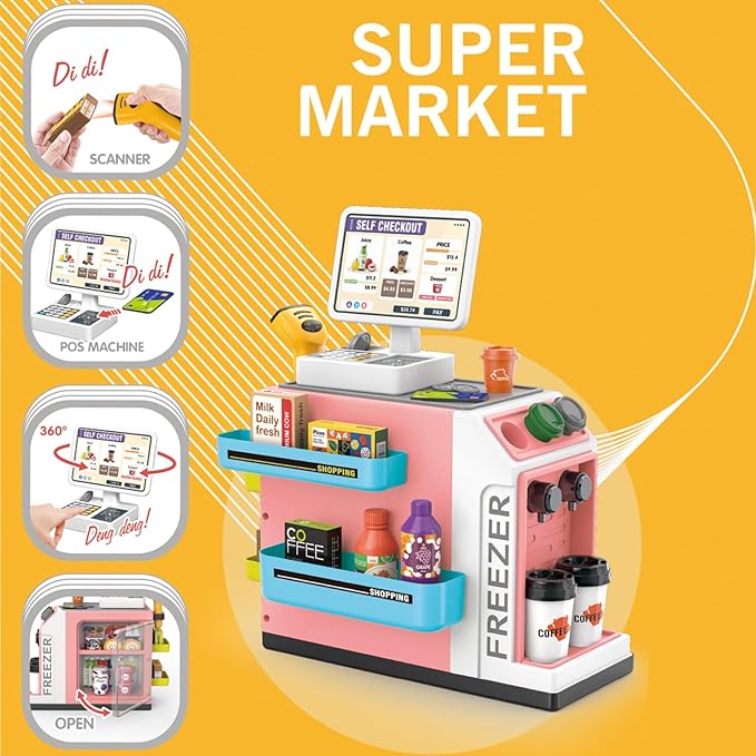 Buy Cash Register Playset For Kids Pink 46pcs | Yallatoys.com