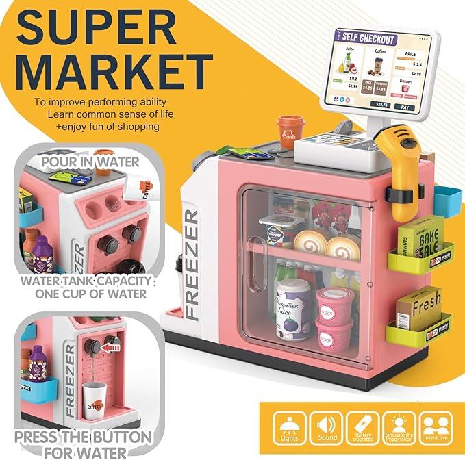 Buy Cash Register Playset For Kids Pink 46pcs | Yallatoys.com