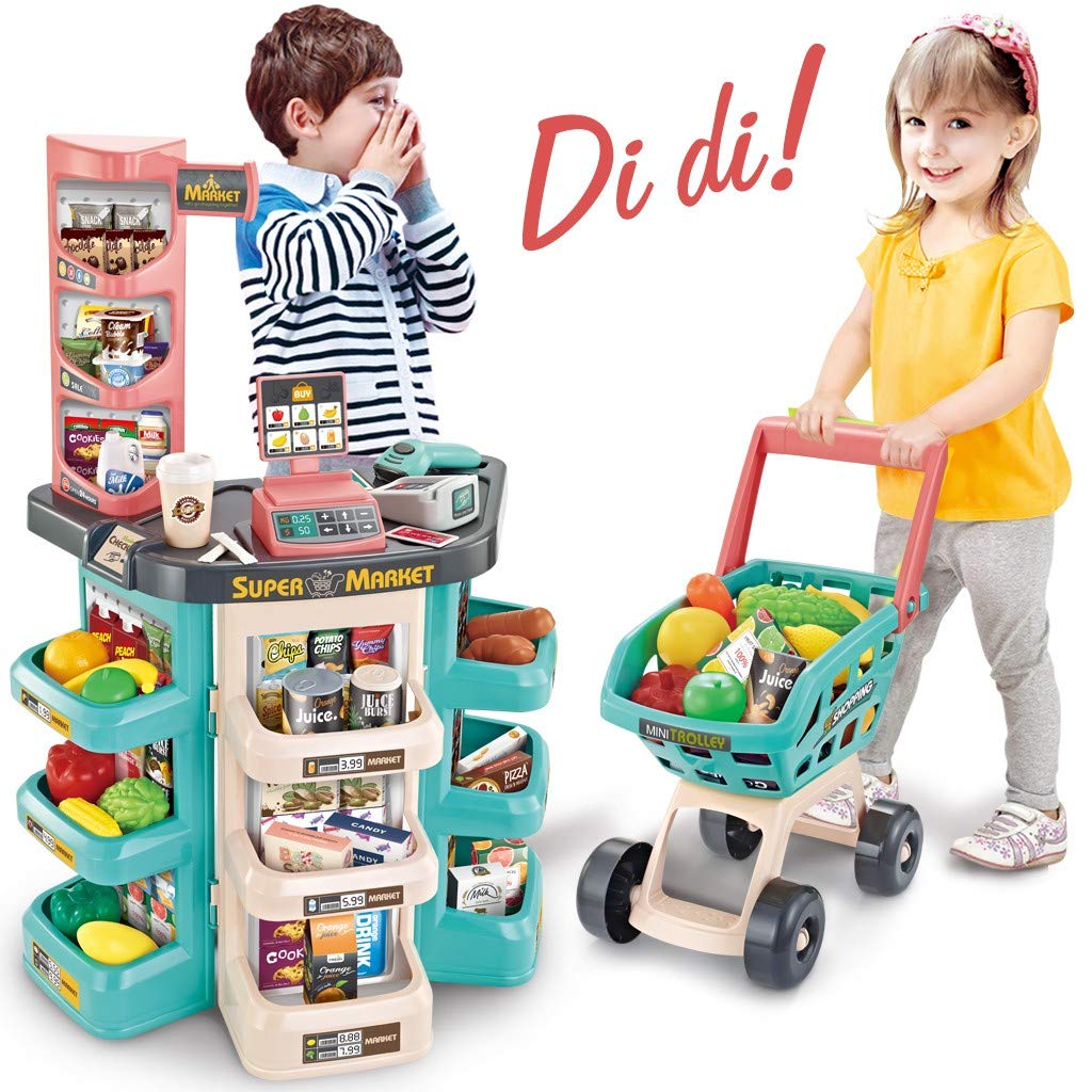 Buy Supermarket Shopping Set with Trolley for Kids & 47 Accessories | Yallatoys.com