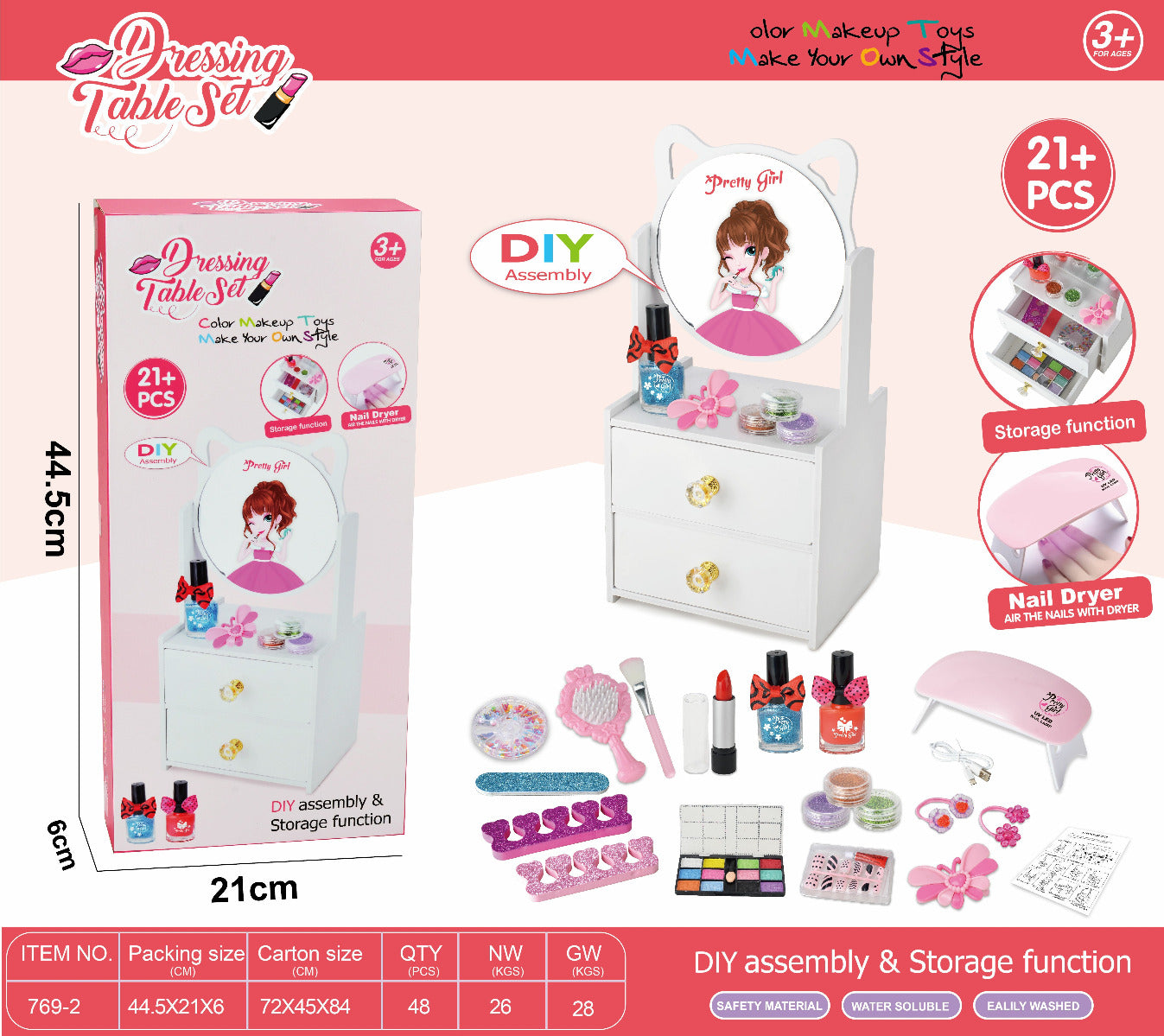 Buy Makeup Set With Circle Mirror Desk 21 Pcs | Yallatoys.com