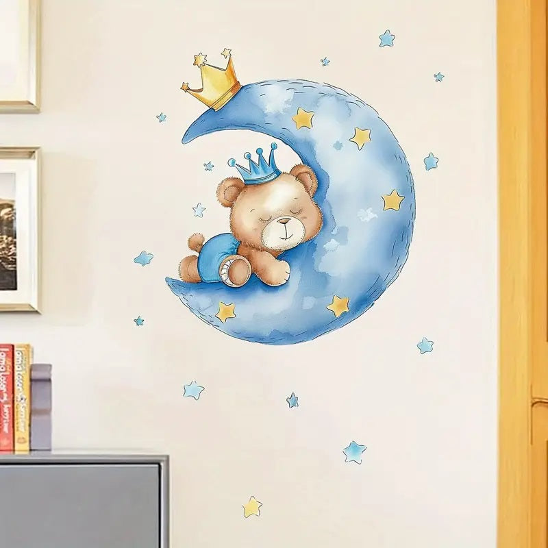 Contemporary Style Cartoon Bear on Moon Wall Stickers 1pc Yalla Gifting Yallatoys