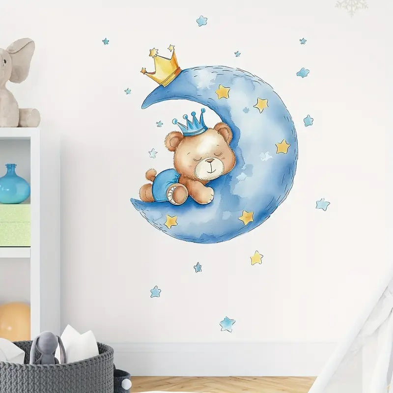Contemporary Style Cartoon Bear on Moon Wall Stickers 1pc Yalla Gifting Yallatoys