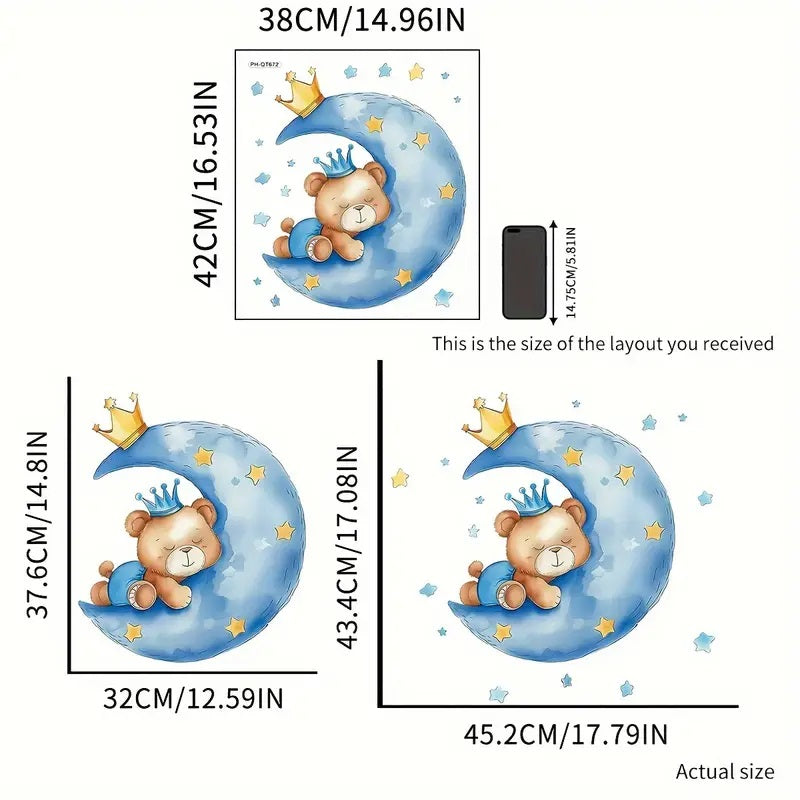Contemporary Style Cartoon Bear on Moon Wall Stickers 1pc Yalla Gifting Yallatoys