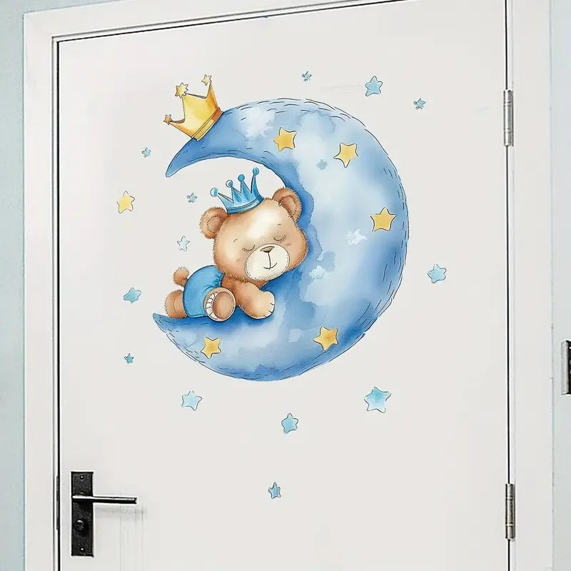 Contemporary Style Cartoon Bear on Moon Wall Stickers 1pc Yalla Gifting Yallatoys