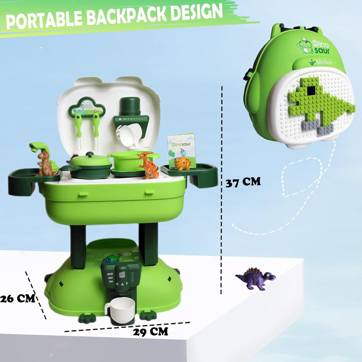 Buy Dino 3 in 1 Kitchen and BackPack 36 Accessories | Yallatoys.com