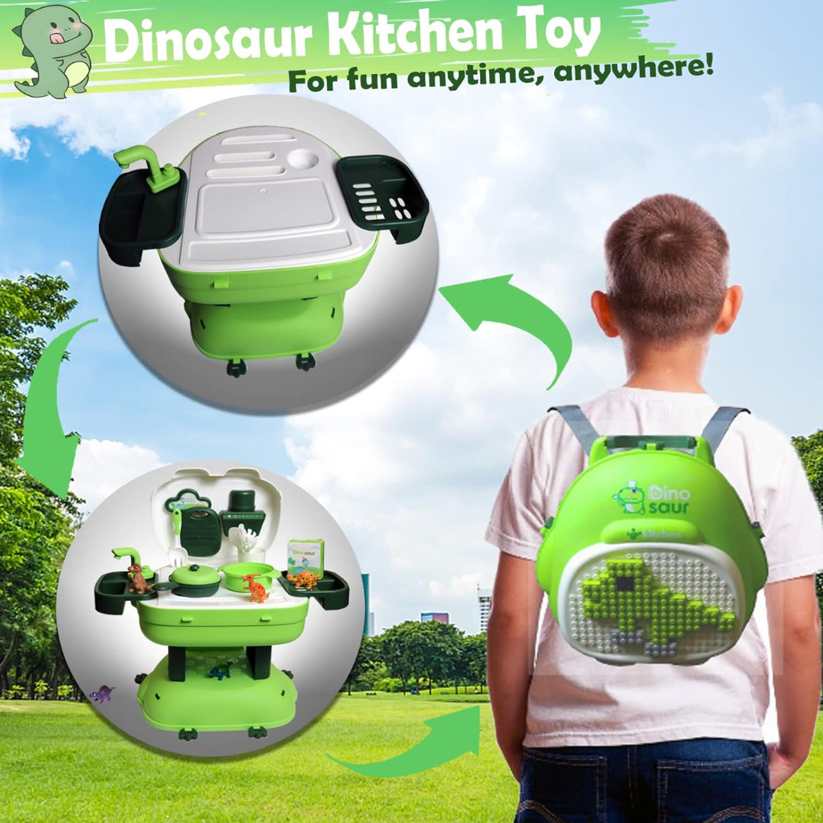 Buy Dino 3 in 1 Kitchen and BackPack 36 Accessories | Yallatoys.com